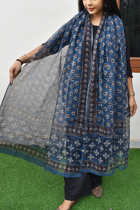 Hand Block Printed Kota Cotton Dupatta