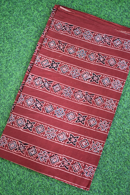 Ajrakh Hand Block Printed Cotton Fabric - 2.5 & 3 mtr option