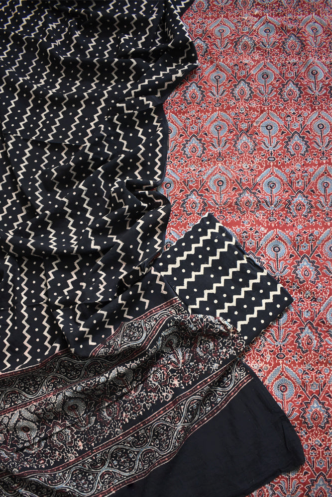 Hand Block Print Ajrakh Cotton Suit