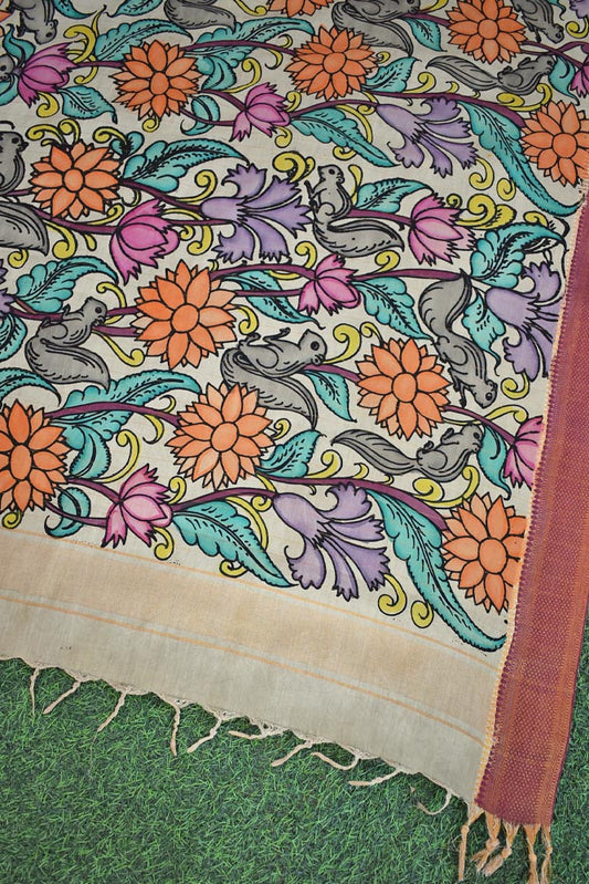 Beautiful Bangalore Cotton Silk Hand Painted Kalamkari Dupatta