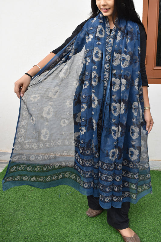 Hand Block Printed Kota Cotton Dupatta