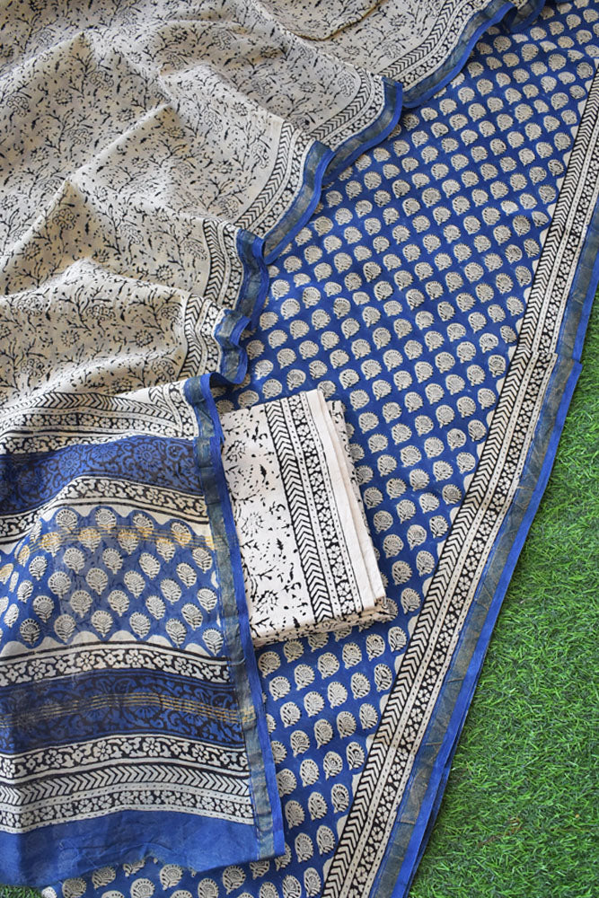 Beautiful Hand Block Printed Chanderi unstitched suit fabric