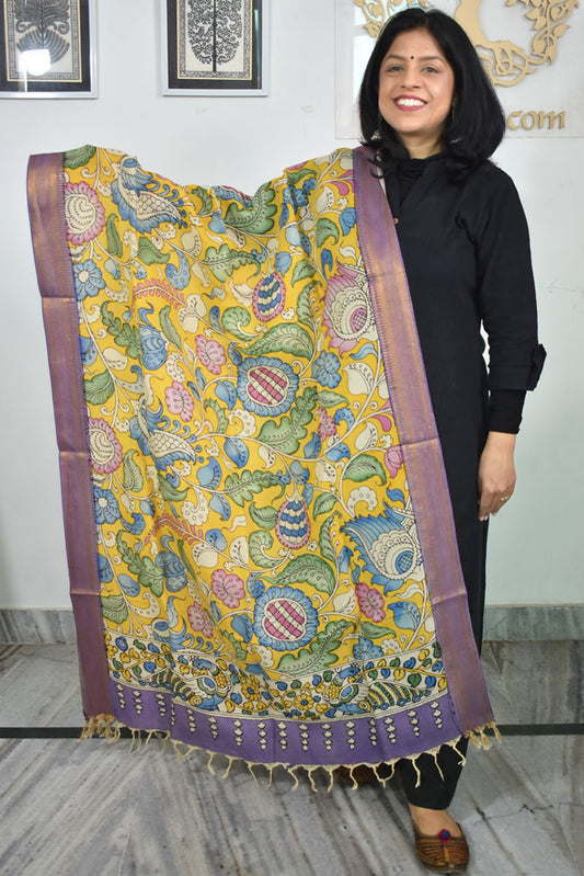 Beautiful Bangalore Cotton Silk Hand Painted Kalamkari Dupatta