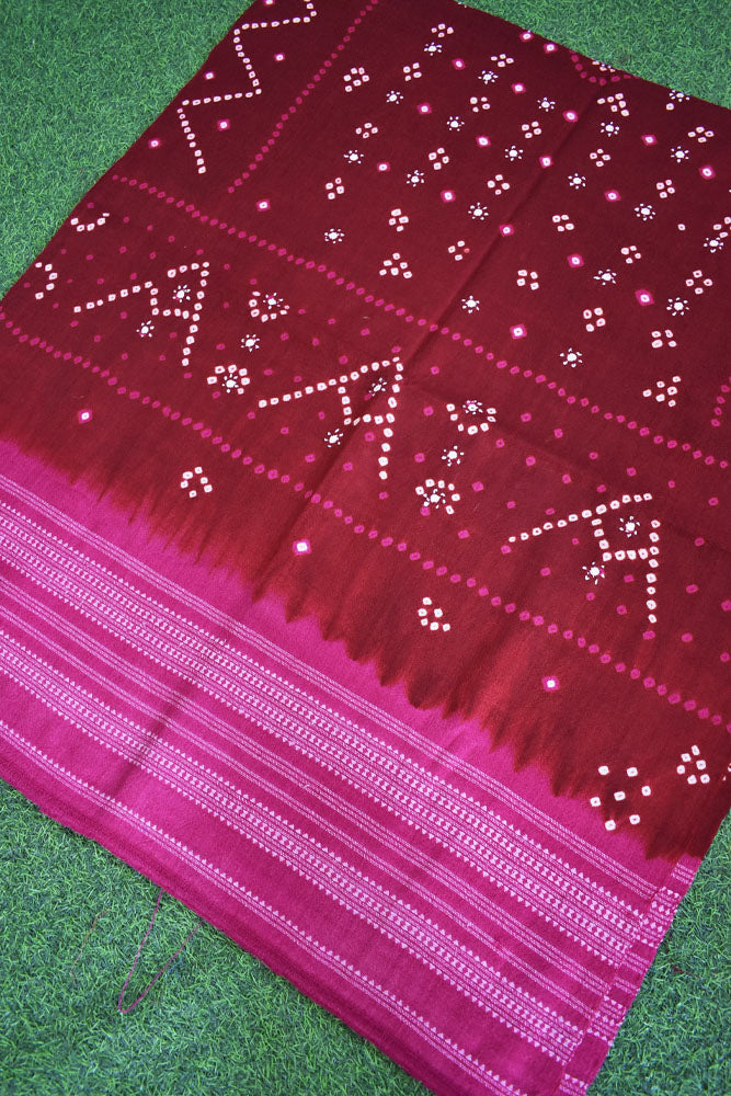 Handwoven Bhujodi Stole / Shawl with Tie Dye Bandhani & Mirror work