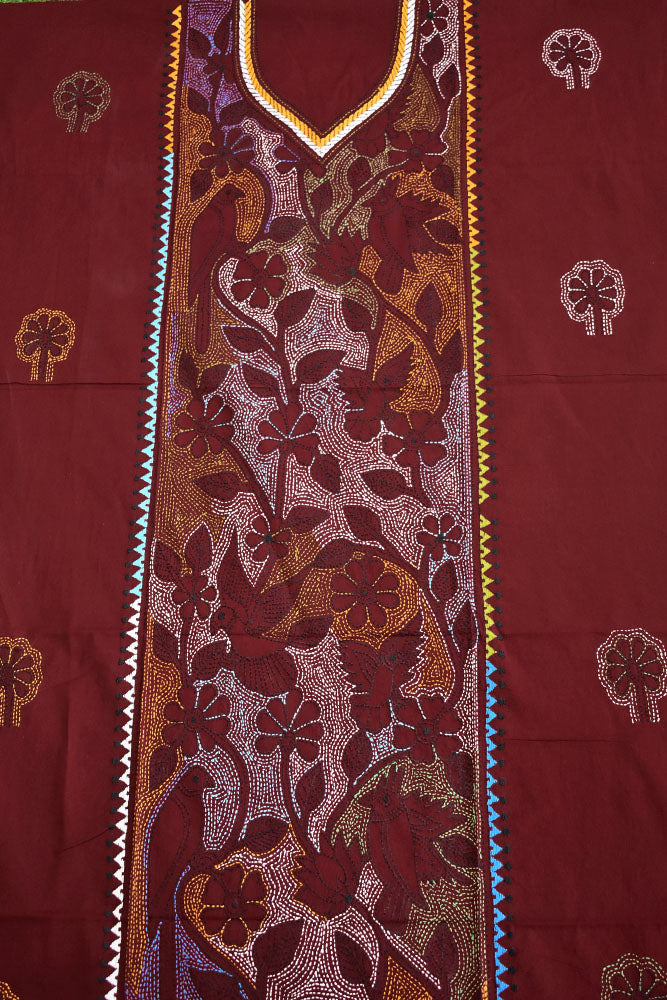 Hand Embroidered Kantha work cotton kurta fabric