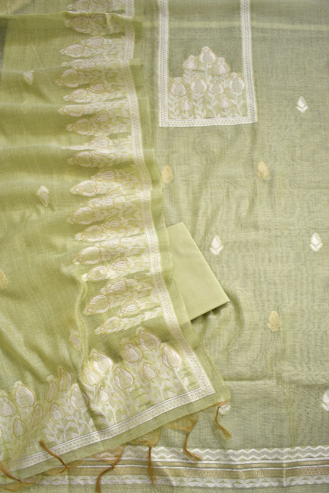 Beautiful  Banarasi Chanderi cotton silk unstitched suit fabric with Woven motifs