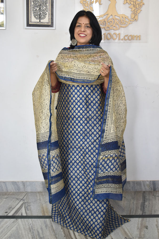 Beautiful Hand Block Printed Chanderi unstitched suit fabric