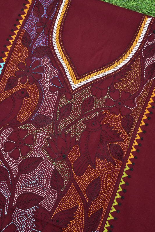 Hand Embroidered Kantha work cotton kurta fabric