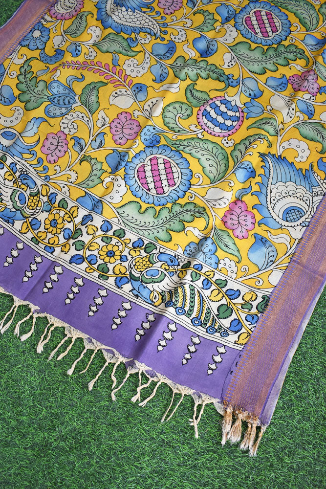 Beautiful Bangalore Cotton Silk Hand Painted Kalamkari Dupatta