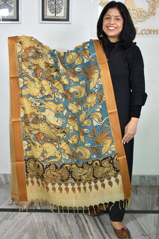 Beautiful Bangalore Cotton Silk Hand Painted Kalamkari Dupatta