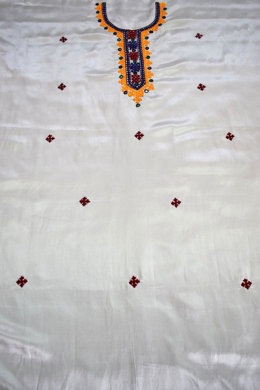 Mashru Silk Fabric with Kutch Bavariya work embroidery