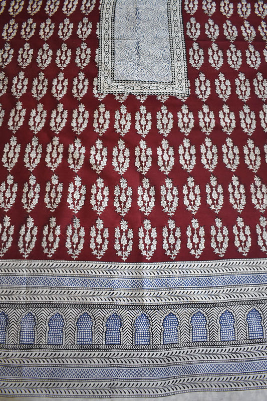 Handwoven Maheshwari kurta fabric with Bagh Hand block print