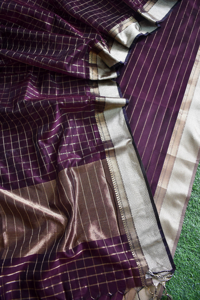 Elegant Handwoven Pure Maheshwari Silk cotton kurta fabric & dupatta set with woven borders and Zari stripes/ checks