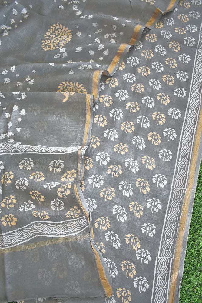 Fine & Elegant  Hand Block Printed Chanderi Silk Cotton unstitched suit fabric