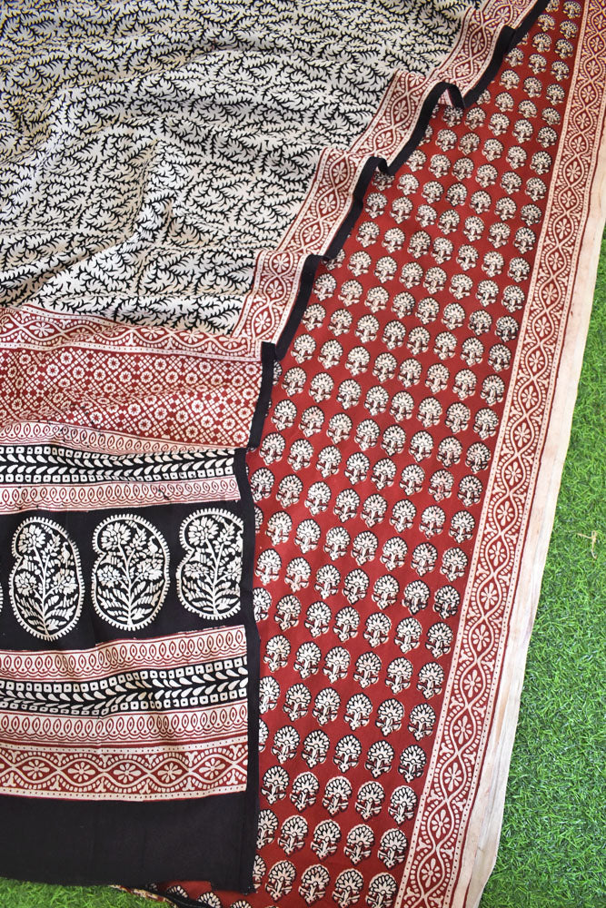 Bagh Hand Block Printed unstitched 3 pc Cotton suit fabric from MP