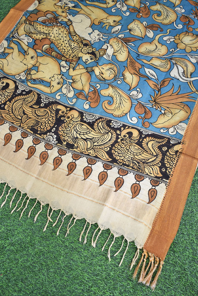 Beautiful Bangalore Cotton Silk Hand Painted Kalamkari Dupatta