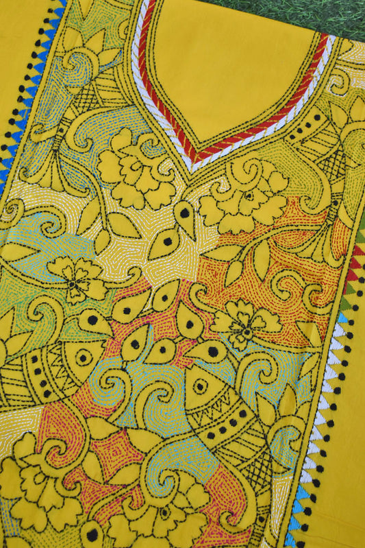 Hand Embroidered Kantha work cotton kurta fabric