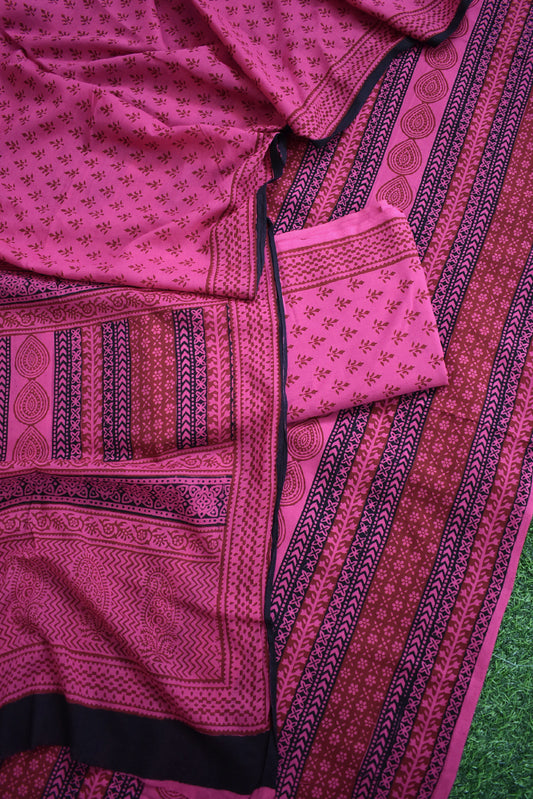 Bagh Hand Block Printed unstitched 3 pc Cotton suit fabric with Placement block print from MP