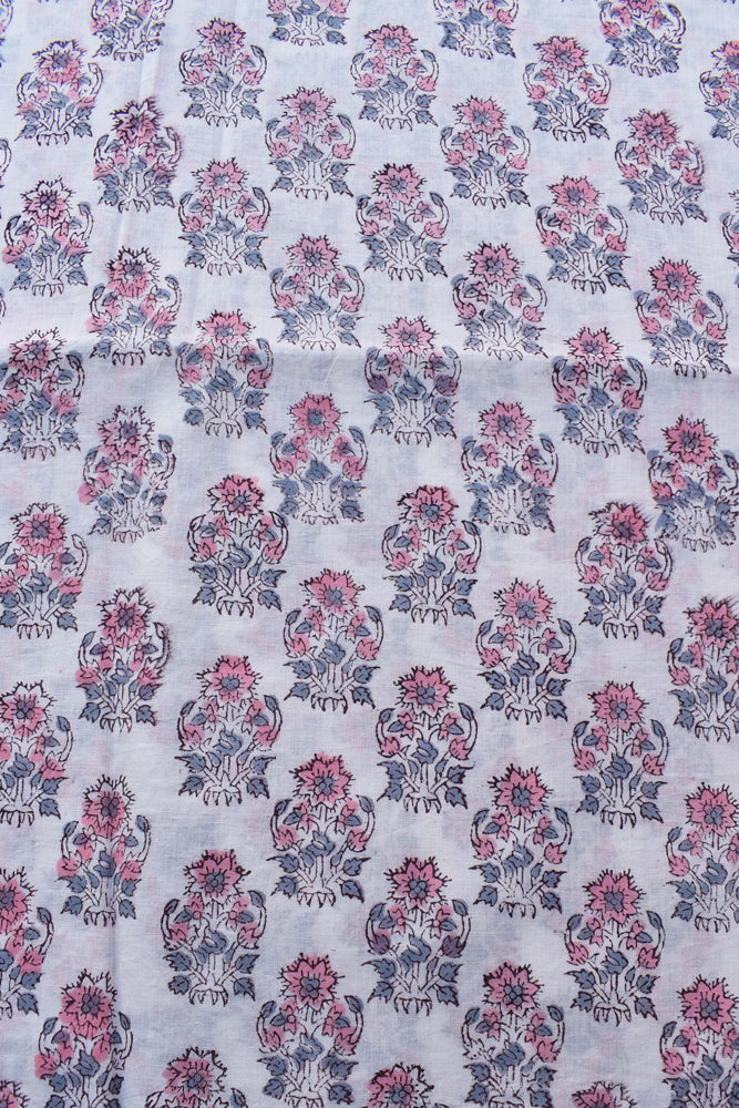 Beautiful Hand Block Printed Running Cotton Fabric ( 2.5 mtrs cut)