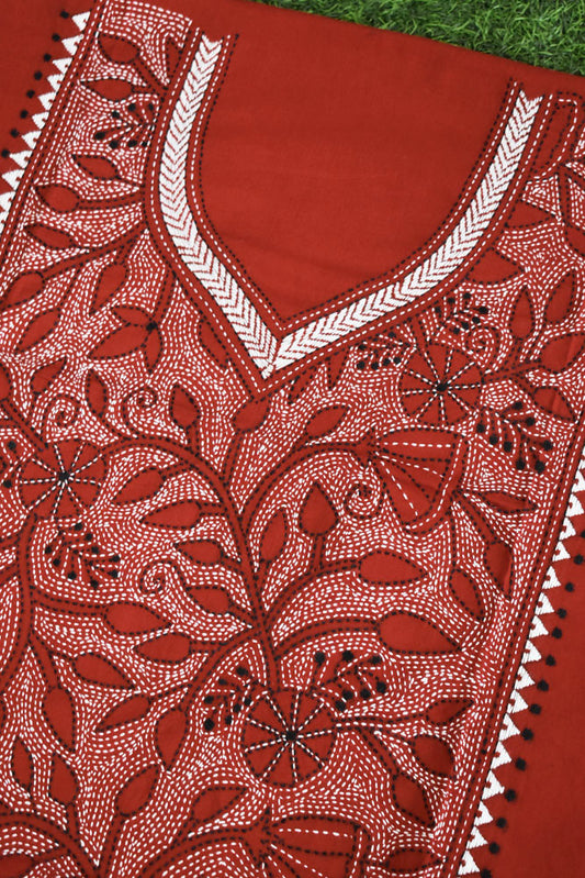 Hand Embroidered Kantha work cotton kurta fabric