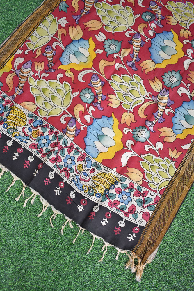 Beautiful Bangalore Cotton Silk Hand Painted Kalamkari Dupatta