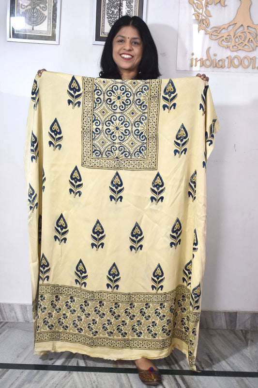 Designer Modal Silk Ajrakh Hand Block Print  Kurta Fabric - 2.5 mtrs cut