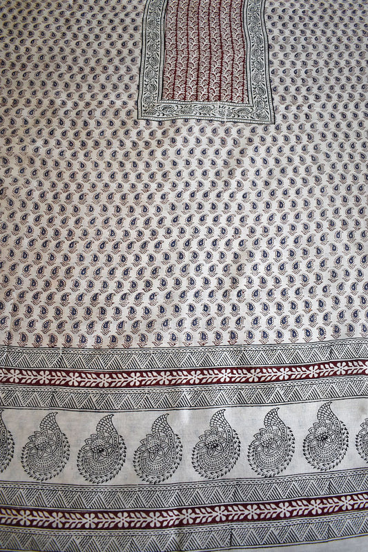 Handwoven Maheshwari kurta fabric with Bagh Hand block print