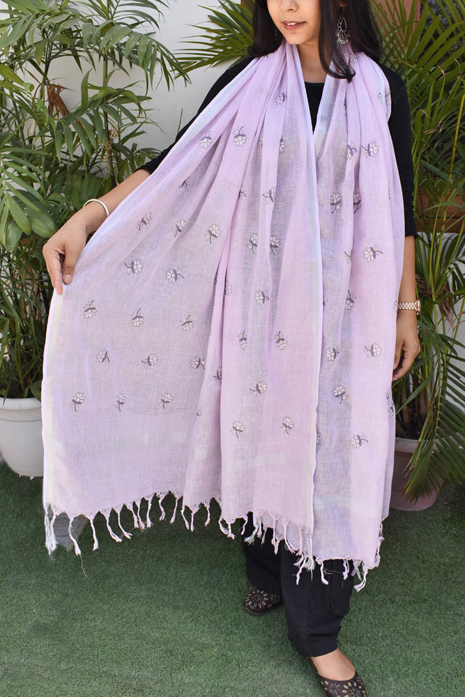 Pure Linen dupatta with embroidery