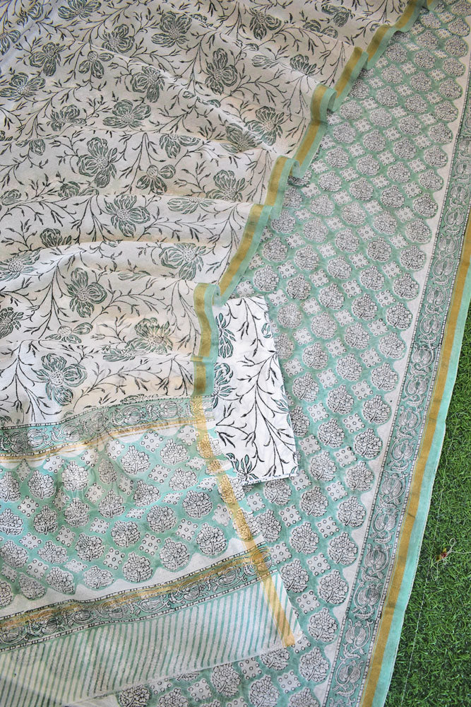 Beautiful Hand Block Printed Chanderi unstitched suit fabric