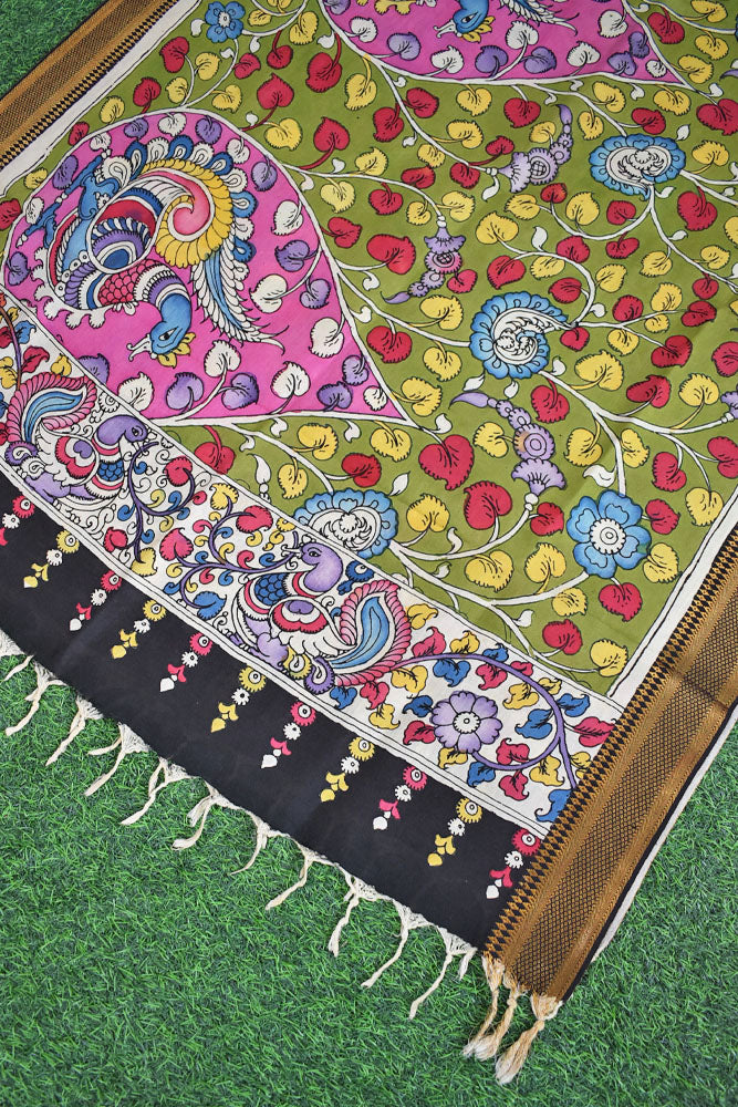 Beautiful Bangalore Cotton Silk Hand Painted Kalamkari Dupatta