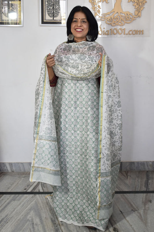 Beautiful Hand Block Printed Chanderi unstitched suit fabric