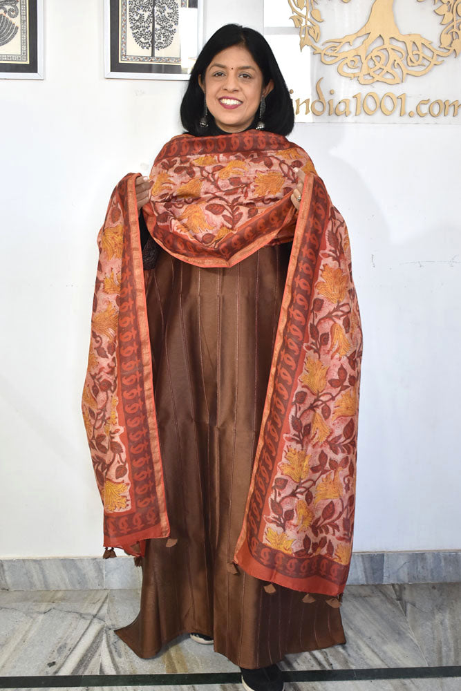 Elegant Chanderi & Cotton Unstitched Suit with Vanaspati Ajrakh  Block print dupatta