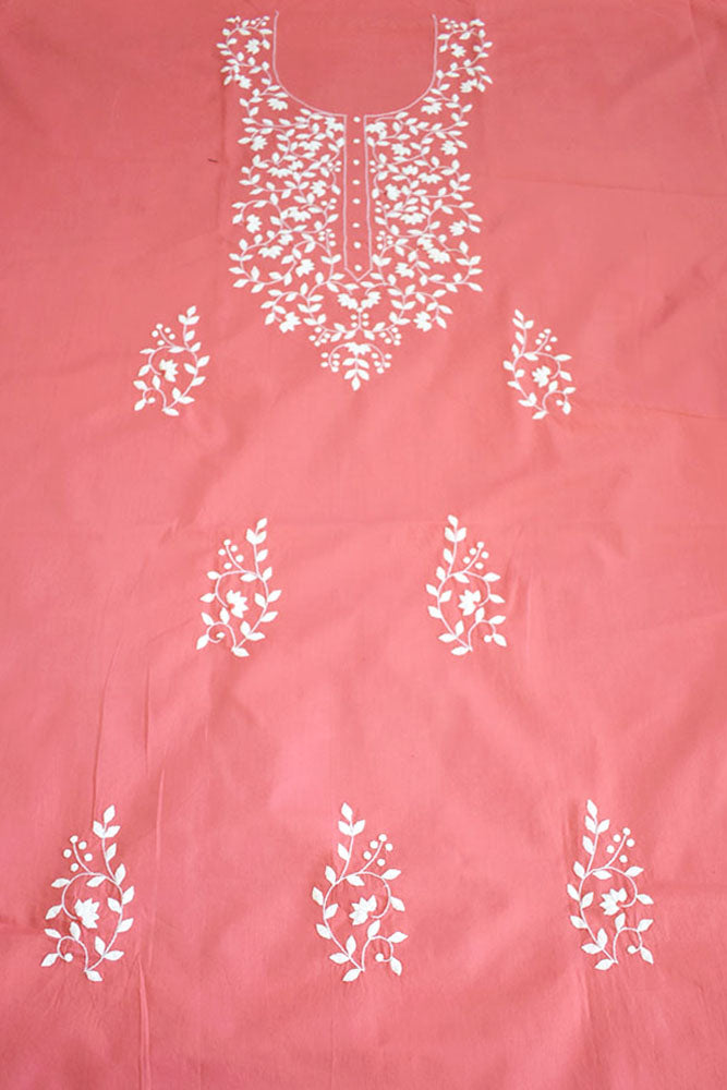 Elegant Cotton Kurta Fabric with Hand Phool patti Applique work