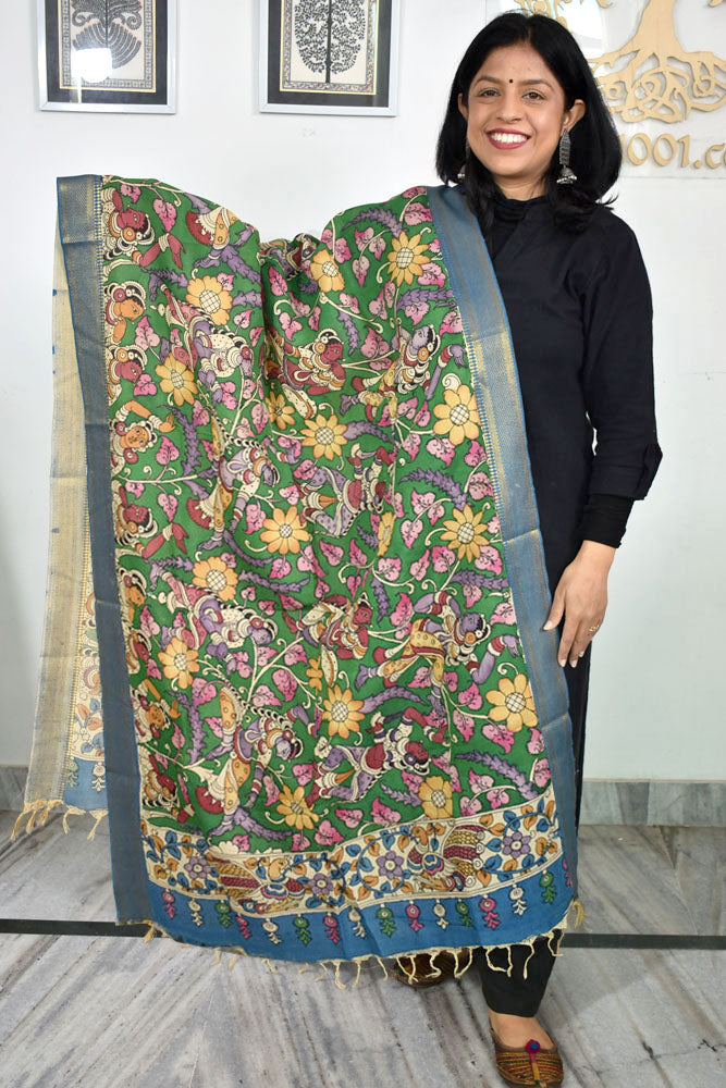 Beautiful Bangalore Cotton Silk Hand Painted Kalamkari Dupatta