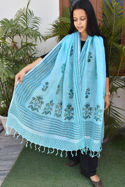 Elegant Hand Block Printed Pure Linen dupatta