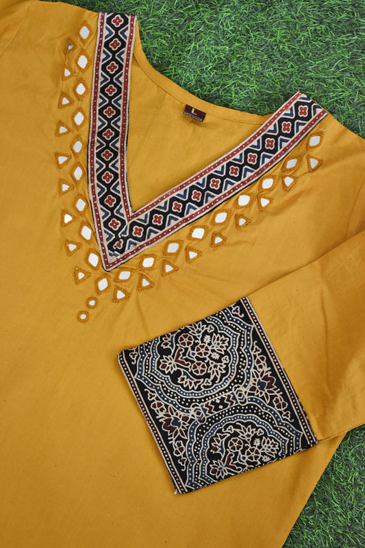 Beautiful Cotton Kurta with Ajrakh patch Kutch mirror work size - 40-46