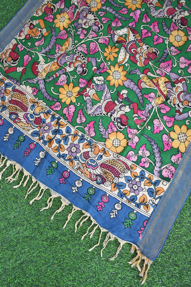 Beautiful Bangalore Cotton Silk Hand Painted Kalamkari Dupatta