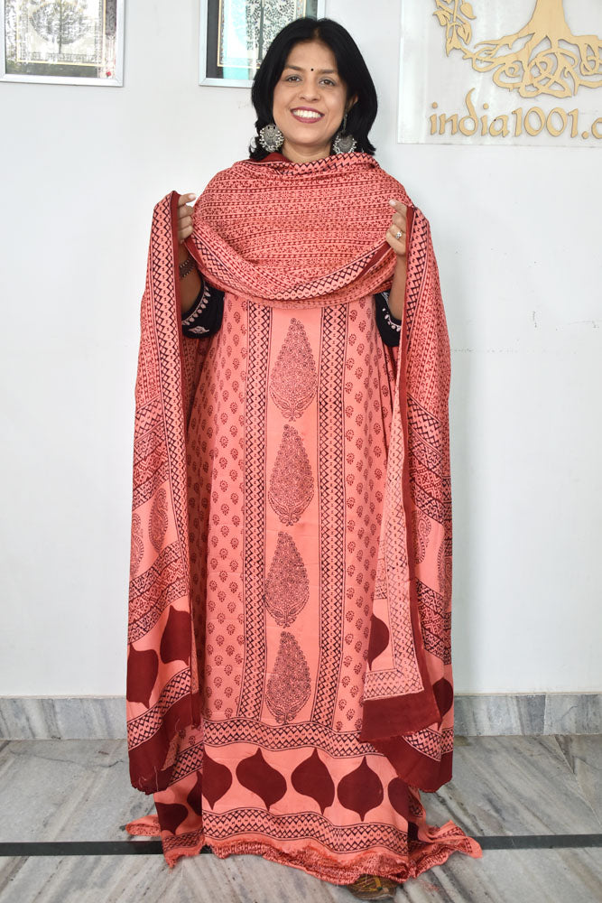 Bagh Hand Block Printed unstitched 3 pc Modal silk suit fabric from MP