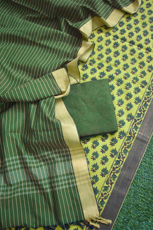 Elegant Handwoven Kovai Cotton suit with Hand block print