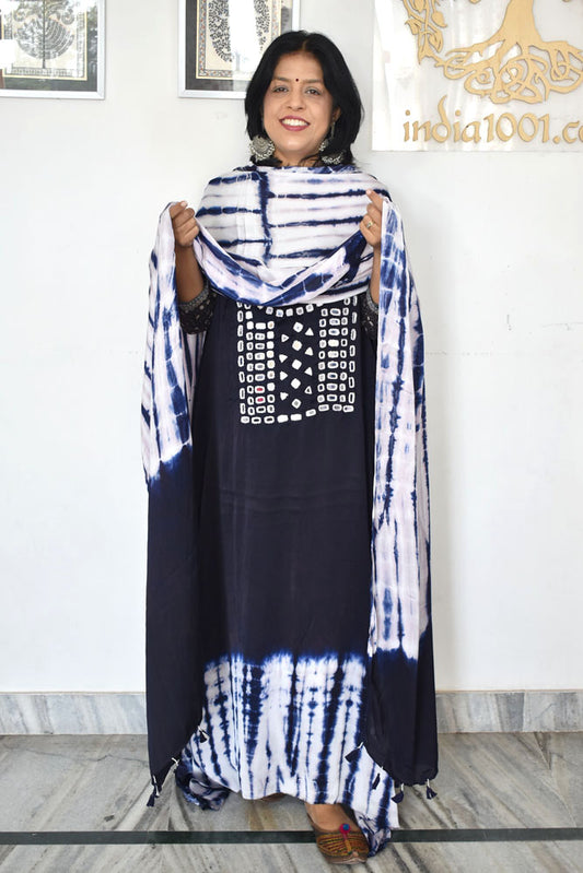 Shibori & Kutch Mirror Work Modal silk suit