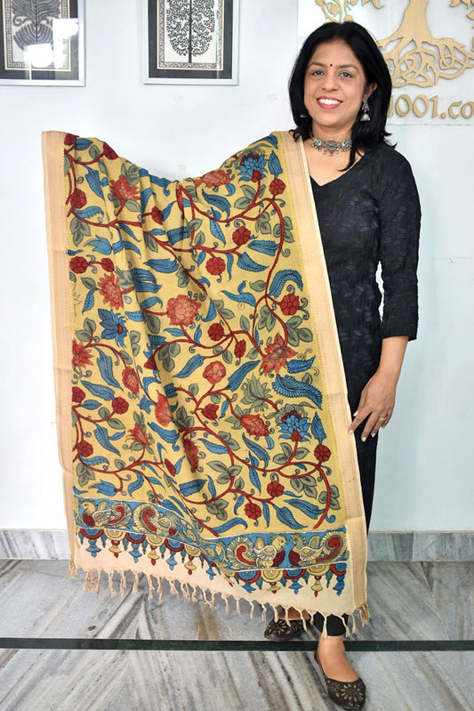 Beautiful Mangalgiri Cotton Pen Kalamkari Dupatta