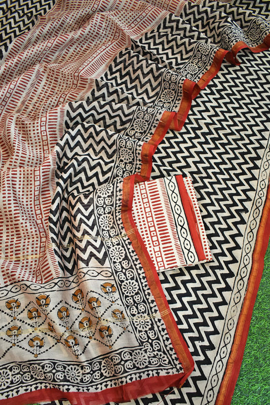 Beautiful Hand Block Printed Chanderi unstitched suit fabric