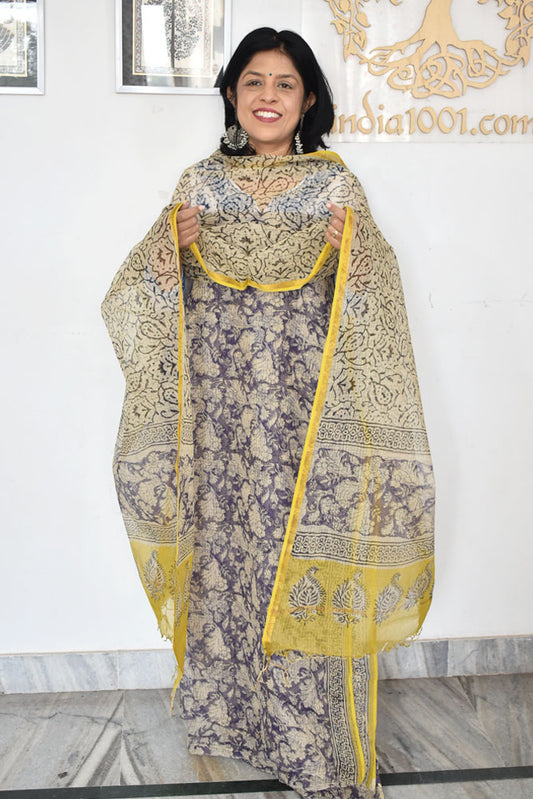 Beautiful Kota Doria cotton suit with Block print