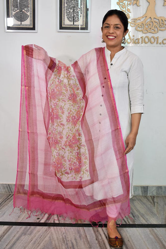 Hand Block Printed & Brush painted  Kota Doria Cotton Dupatta