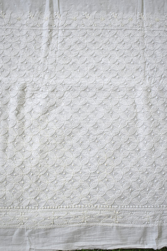 cotton fabric with Hand Chikankari  ( for bottom ) - 2.5 mtrs - color Milky White