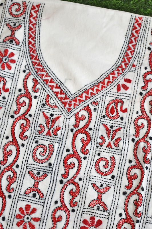 Hand Embroidered Kantha work cotton kurta fabric