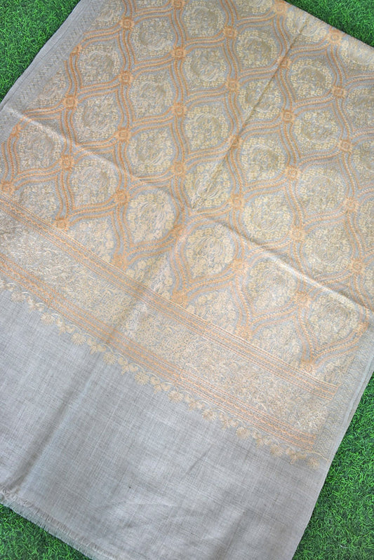 Intricate Jaal work Aari Embroidery Woolen Stole from Kashmir