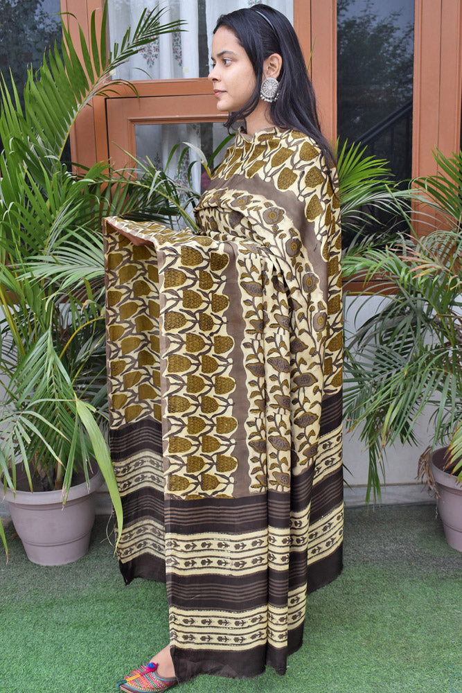 Elegant Modal Silk Vanaspathi Ajrakh Block Print Dupatta