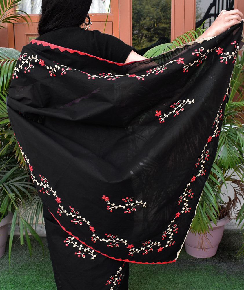 Online Shopping for Sarees - Olive Organdy Applique Floral Saree |  Colorauction