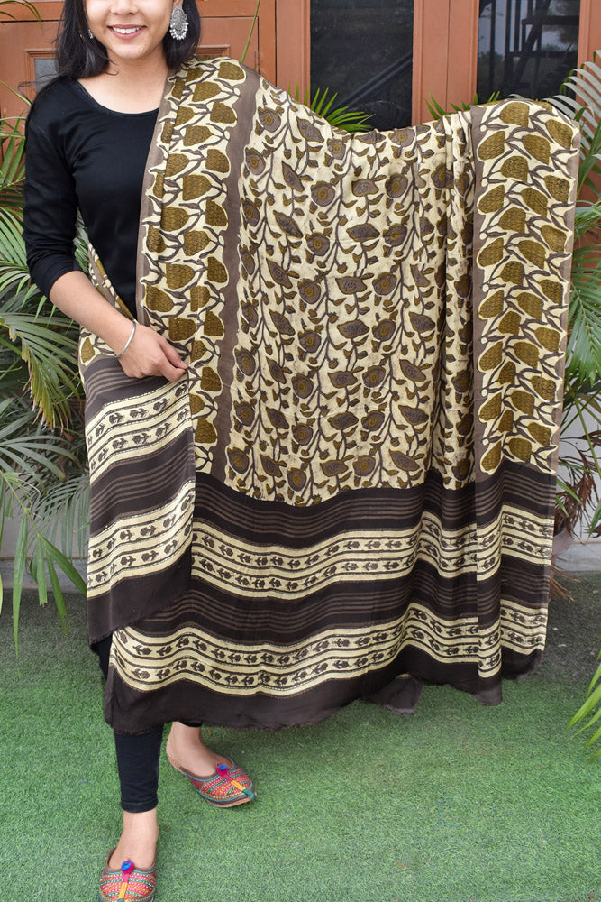 Elegant Modal Silk Vanaspathi Ajrakh Block Print Dupatta